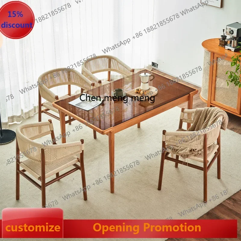 D5556 s6601 Chinese simple rattan dining table modern solid wood dining table and chair combination household small apartment as