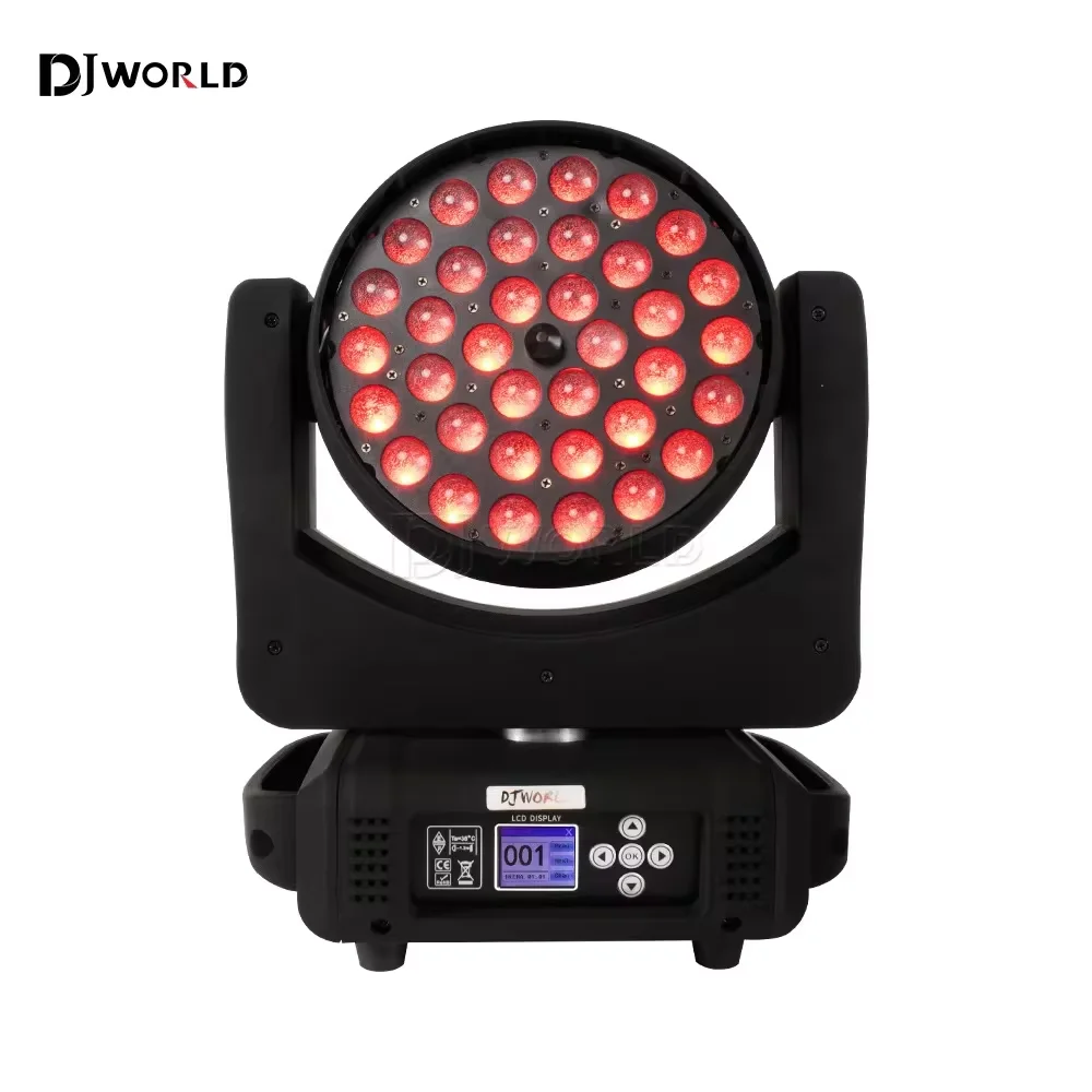 36x18W LED Wash Zoom Moving Head Light RGBWA+UV 6in1 for Professional Disco Party Bar Stage Effect Lighting DMX 18 Channel