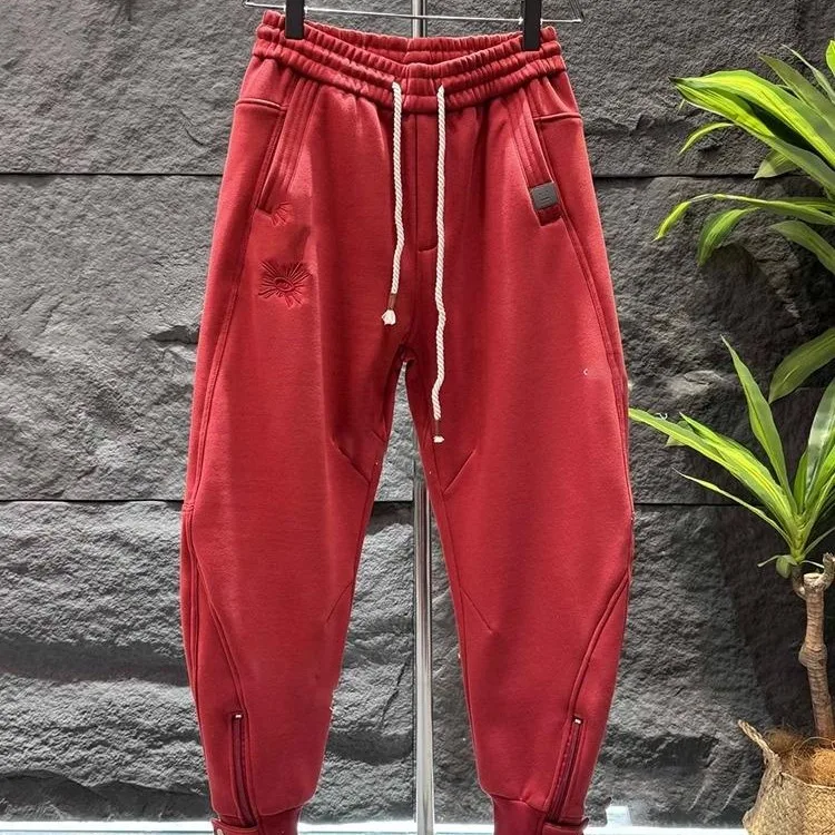 

Осенние новые мужские повседневные брюки больших размеров, свободные брюки на молнии с вышивкой, молодежные спортивные штаны с эластичной резинкой на талии для активного отдыха