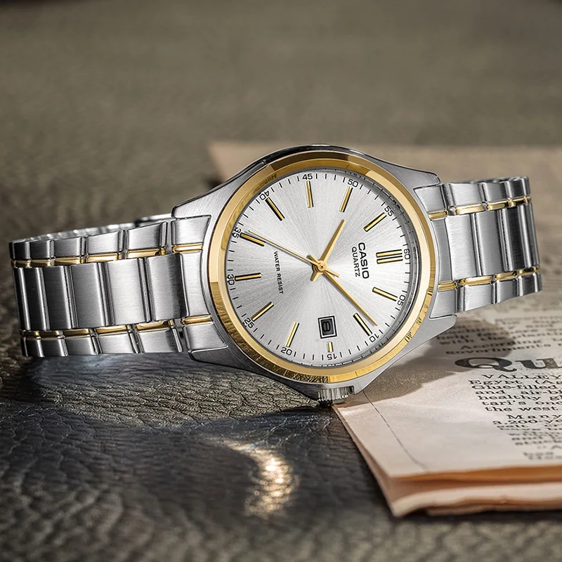 CASIO MTP-1183G Men's Business Casual Watch, Quartz Movement, White Dial, Two-Tone Stainless Steel Strap, Date Window, Water Res
