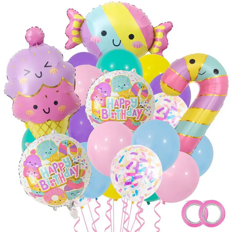 Bunte Sommer-Bonbon- und Eiscreme-Themenballons Rosa Geburtstags-Prinzessinnen-Schokoladen-Donut-Folienballons-Set – Detail 10