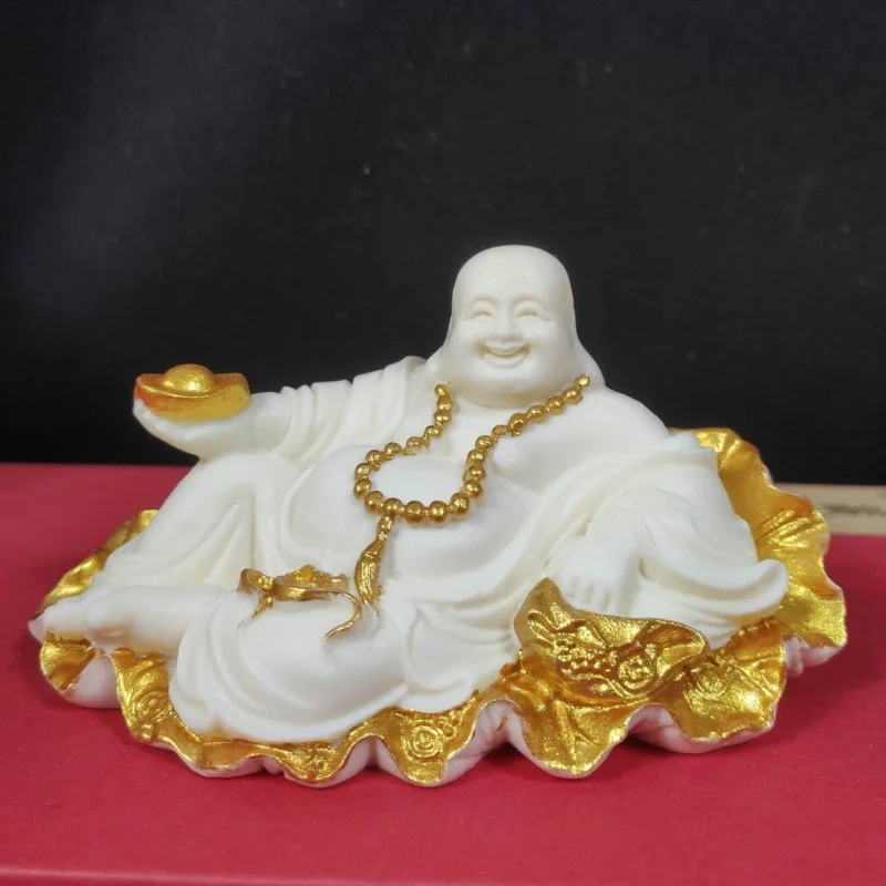 

Ivory Nut Gold-Plated Lotus Leaf Maitreya Buddha13*7*8.5cmHome Desktop Car Crafts Ornaments