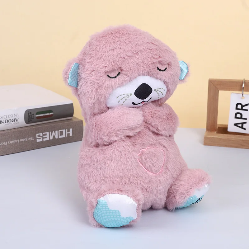 2024 new Breathing Otter Plush Toy With Light And Sound Music Soothing Deep Sleep Toys Bear Sleeping Companion Pillow Gifts