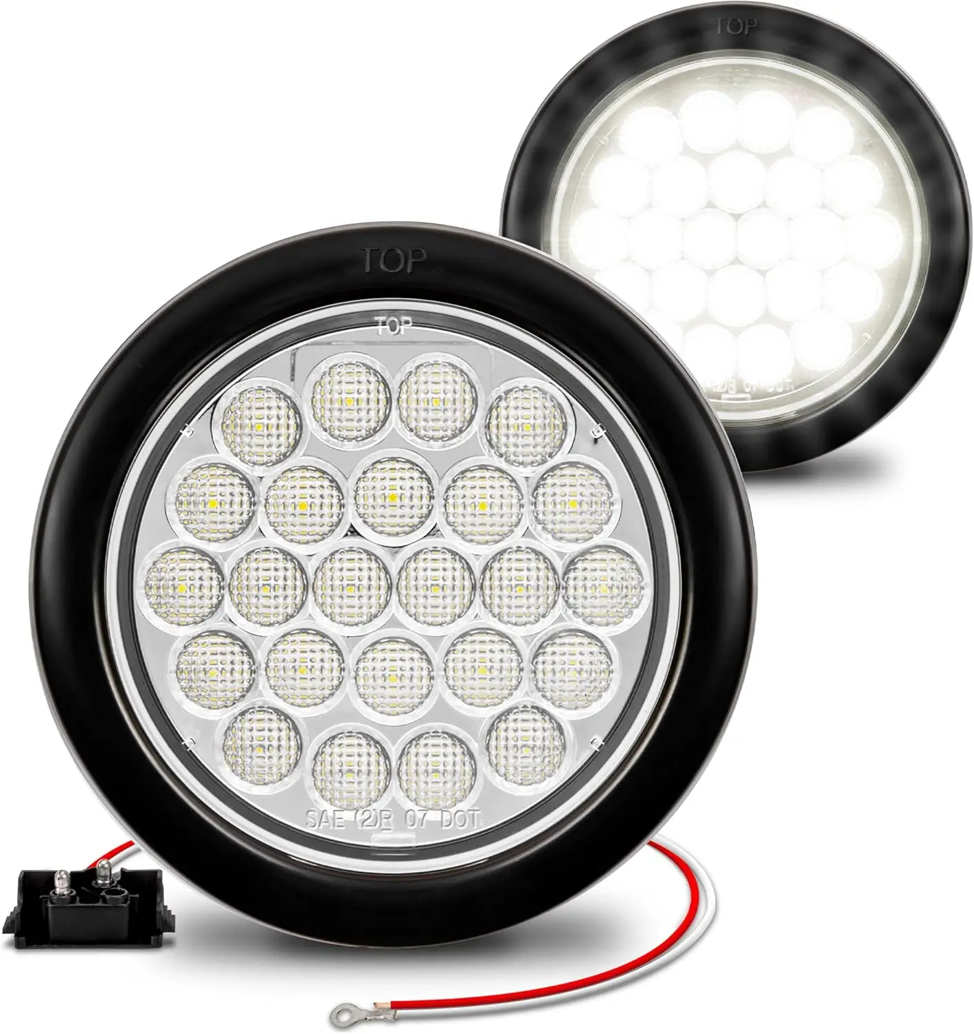 

TRUE MODS 2pc 4' Round White 24LED Trailer Tail Lights [DOT FMVSS 108] IP67 Waterproof Reverse Backup Lights for RV Truck Camper