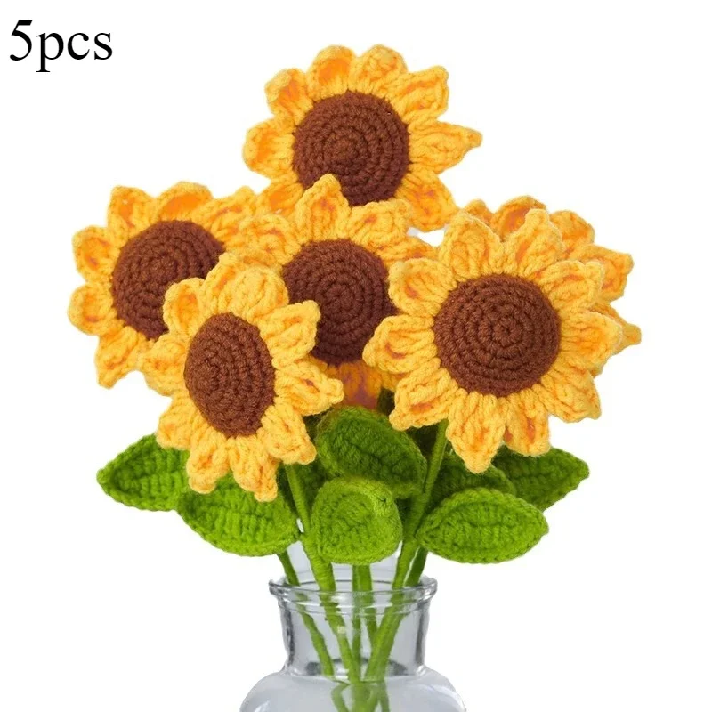 Sunflower Hand Woven Bouquet Creative Wool Knitting Flower Sunflower Decorations Mother'S Day Birthday Gift Teachers Day