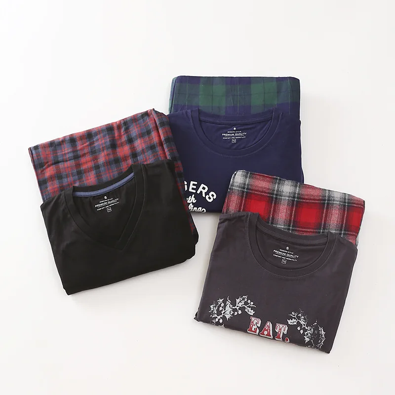 Men's Summer 100% Cotton Pajamas Two-piece Short-sleeved Trousers High Quality Large Size Loose Sports HomeWear Sleepwear Suit