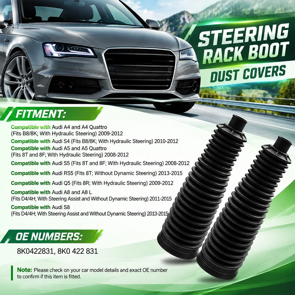 2pcs For Audi A4 S4 A5 S5 Q5 2010-2012/ RS5 A8 S8 2013-2015 Steering Rack Boot Dust Cover 8K0422831 Rubber Left and Right