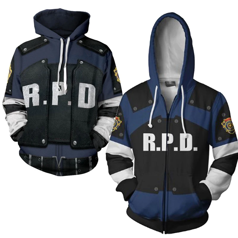 Bluza z kapturem dla dorosłych Leon Scott Kennedy Cosplay policjant kostium bluzy bluza z kapturem nieformalne okrycie wierzchnie męski damski płaszcz