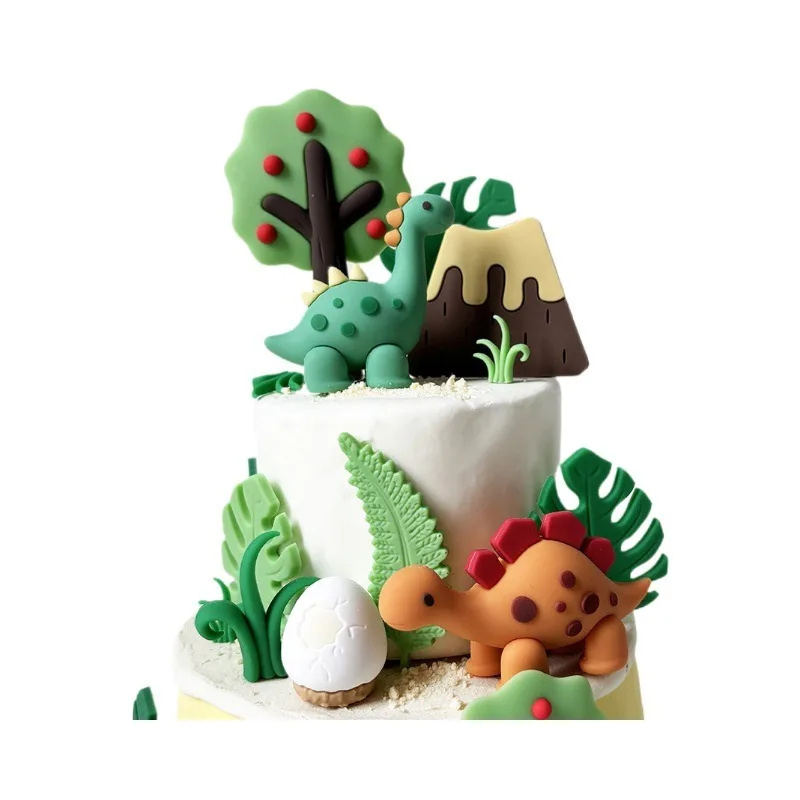 Cartoon Dinosaur Cake Decoration Jungle Safari Dino Birthday Cupcake Topper Wild Roar Baby 1 2 3 Happy Birthday Party Decor