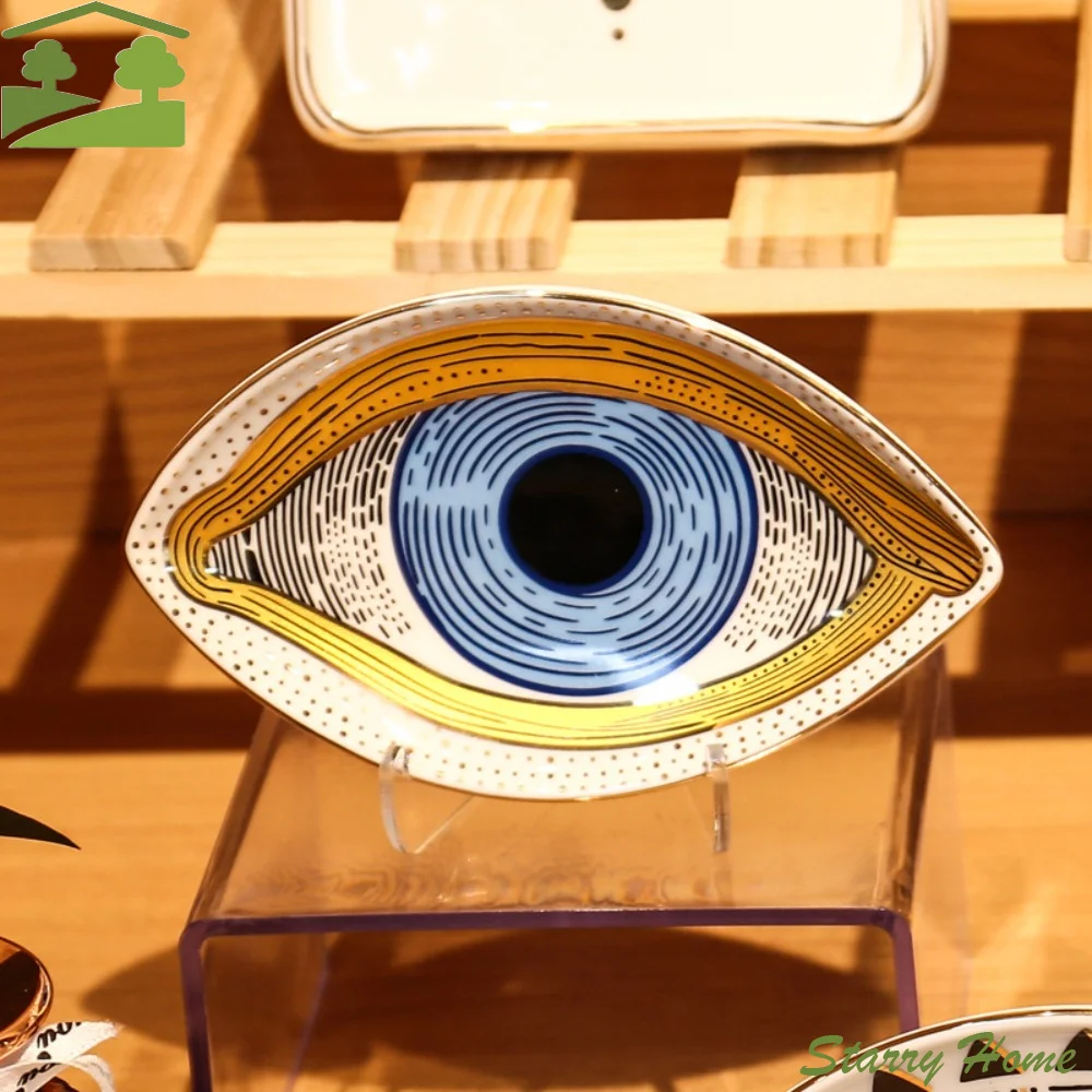 

Creative Eye Shape Jewelry Tray Oval Ceramic Decorative Plate Modern Art Style Dessert Plate Gift