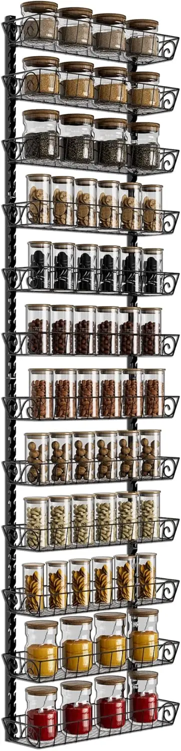 Adjustable Wall Mount Spice Rack Organizer, 12-Tier Dual-use (Multi-use) Hanging Spice Shelf Storage for Kitchen Pantry