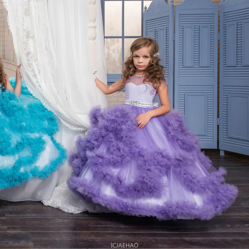 Pageant Host Outfit Birthday Kids Party Dresses Princess Wedding Dress Costume Flower Girl Children Formal Gown Long Train Tutu view 5