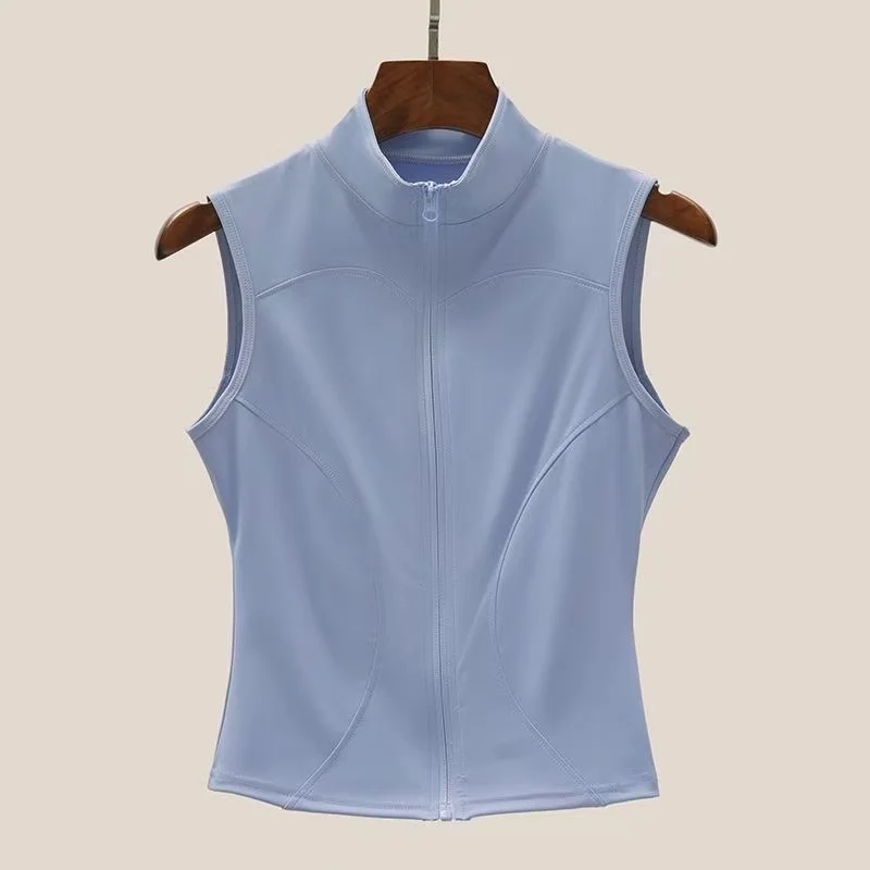 New T-shirt women's summer breathable Vest stand-up collar slim top wearing yoga clothes fitness running cycling clothes