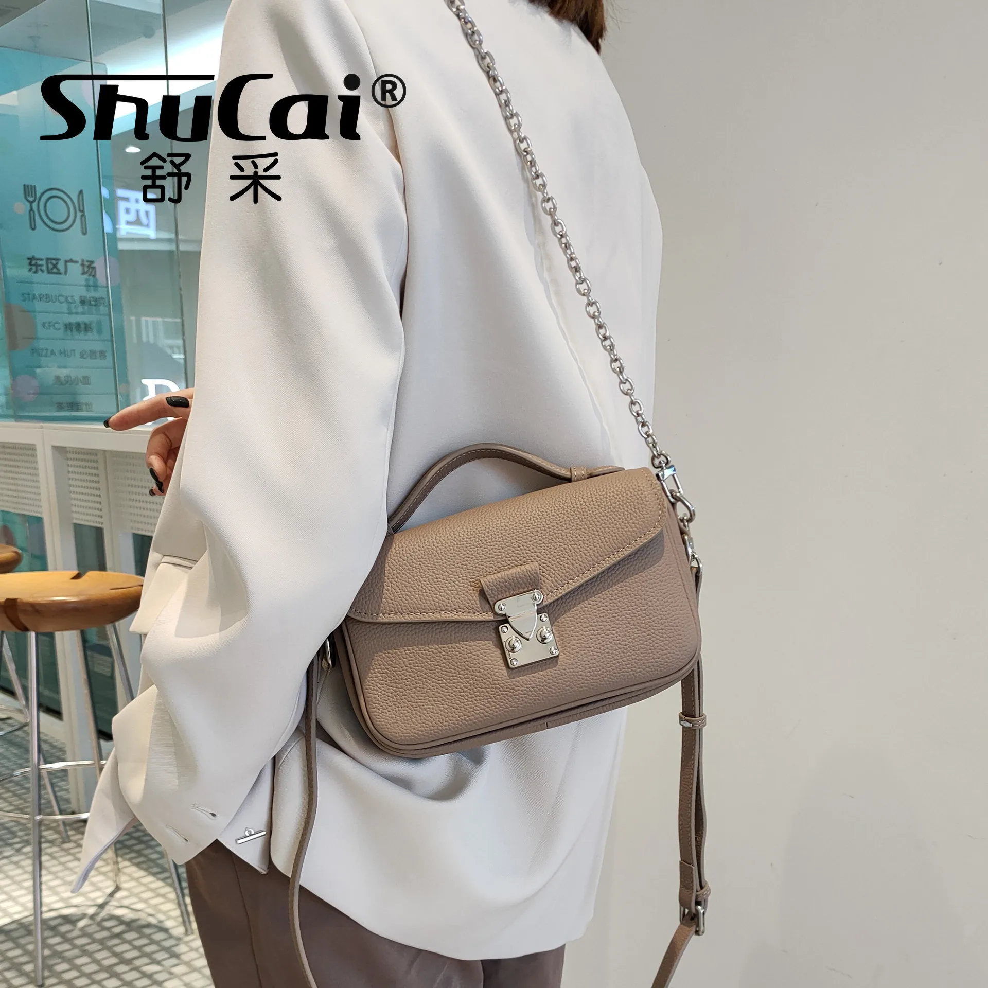 Genuine leather small square chain bag fashion commuter handheld single shoulder crossbody bag head layer cowhide soft leather