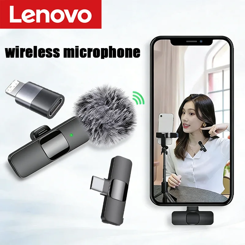 Lenovo Wireless Lavalier Microphone Mini Portable Audio Video Recorder for iPhone Android Live Gaming Broadcast 2026 New