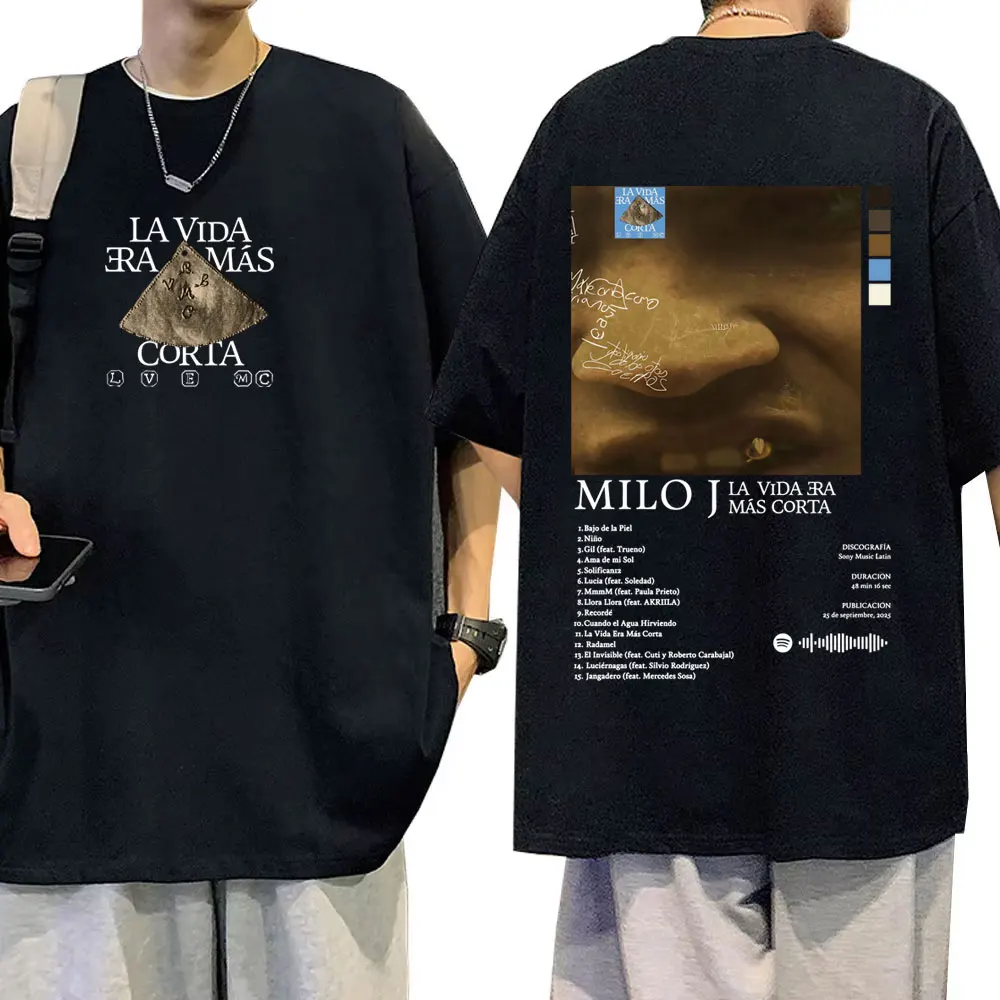 Rapper Milo J La Vida Era Mas Corta Album Graphic T-shirt Men Women Hip Hop Fashion Pop Music T Shirts Male Oversized Streetwear