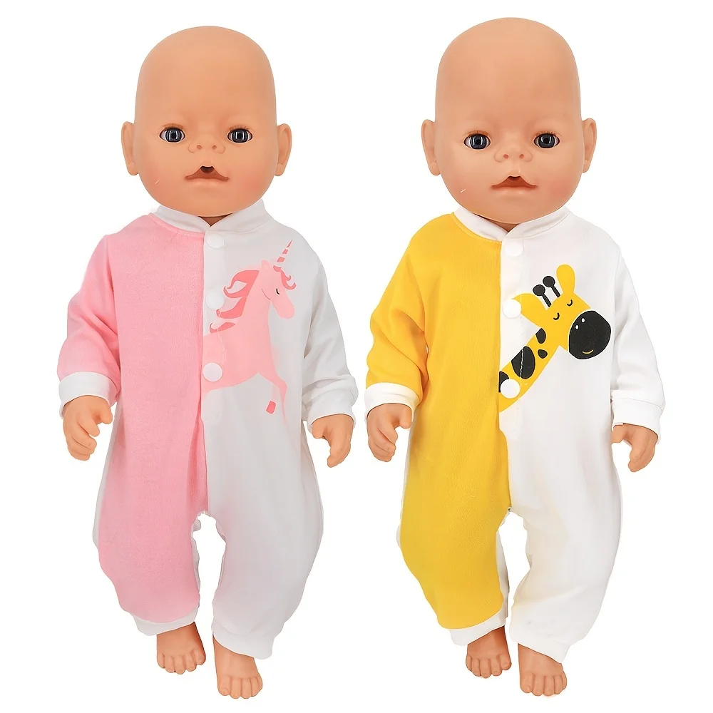 Doll Onesie Suit For 17-18 Inch Doll, Giraffe And Unicorn Shape, 43cm Doll Clothes, Holiday And Birthday Gift, Without Doll