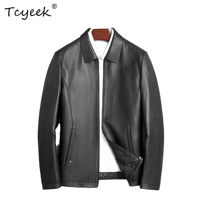 

Tcyeek Natural Goatskin Real Leather Jacket Men Business Casual Coat Spring Autumn Clothes New in Coats Chaquetas Moto Hombre
