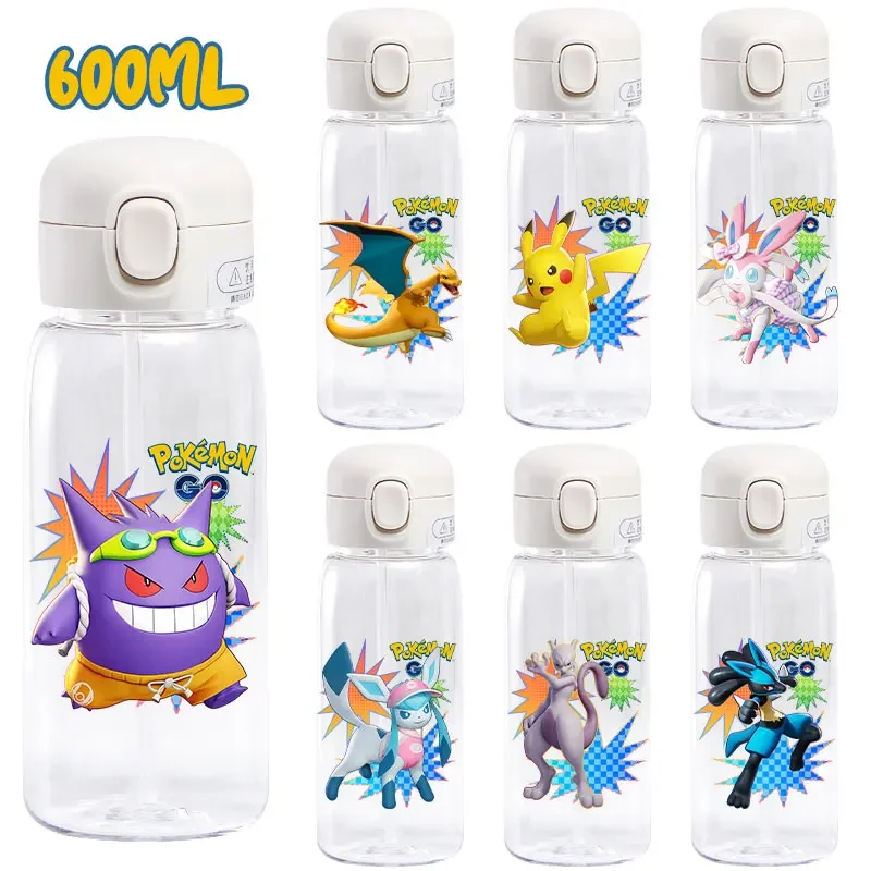 For Pokemon UNITE 600ml Cartoon Plastic Cup Children's Anime Gengar Transparent Straw Water Bottle Switch Game Peripheral Gift