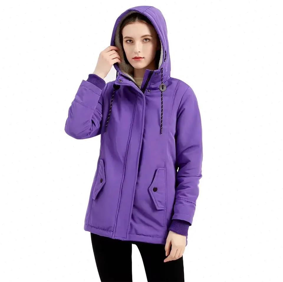 2024 Parkas Women Winter Warm Thick Long-sleeved Harajuku Casual Hooded Jacket Solid Color Mid-length Woman Clothing
