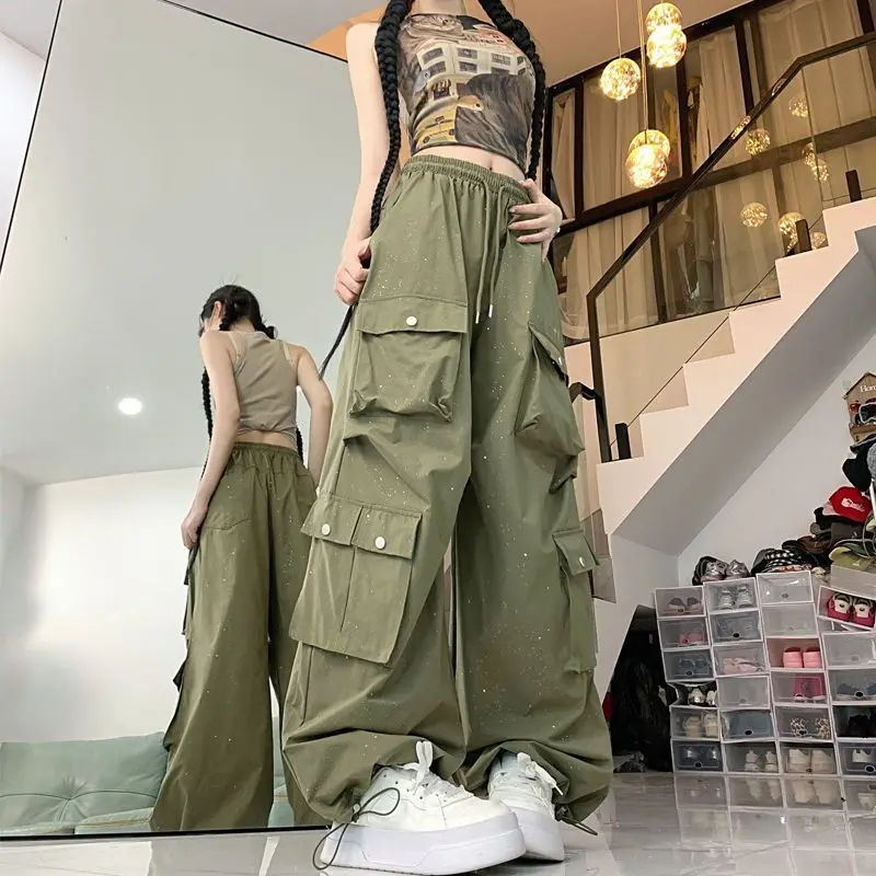 Girls American Style Hip Hop Dance Pants Reflective Multi Pocket Jogger Sweatpants Women Summer Jazz Club Party Wear