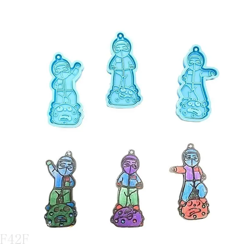 人形のF42Fシリコンキーチェーン金型エポキシ樹脂鋳造金型DIYキーチェーン装飾用のシリコンキーチェーンペンダントカビ