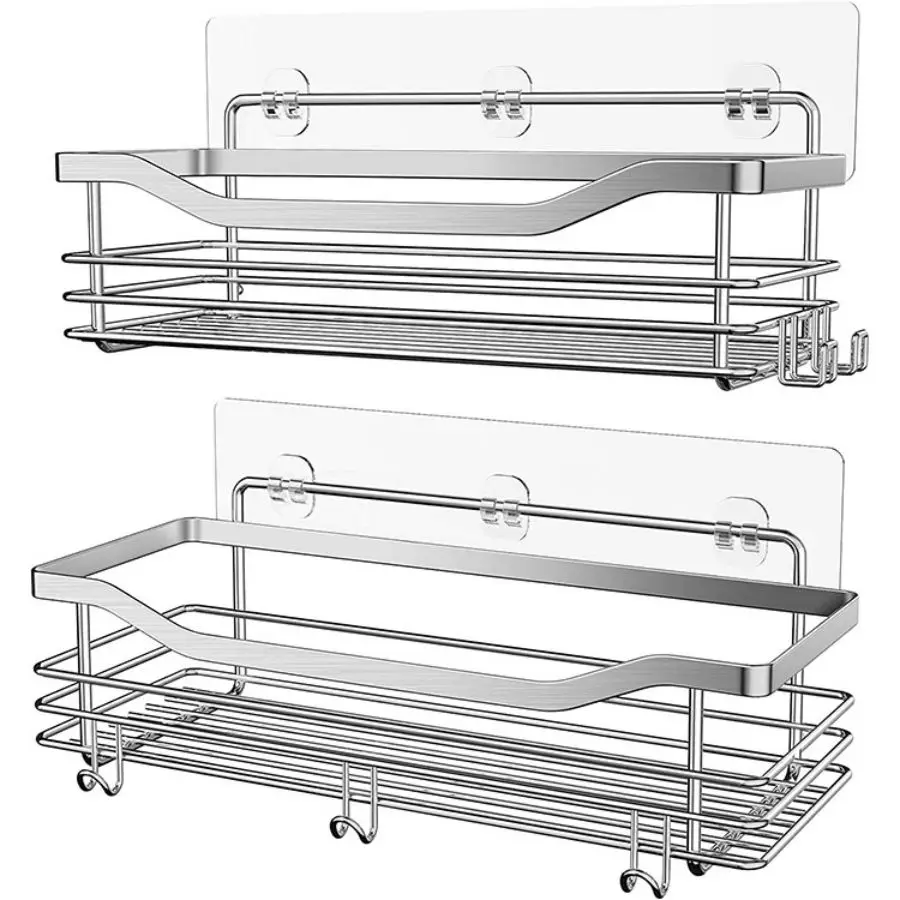 Badezimmer-Dusch-Organizer, Duschregal, selbstklebende Edelstahl-Regale, Badezimmer-Aufbewahrung, ohne Bohren, wandmontiertes Duschregal