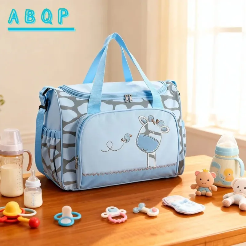 New Baby Bag Multifunctional 2-piece Set Baby Diaper Bag Embroidered Cartoon Portable Baby Supplies Storage Bag Large Capacity