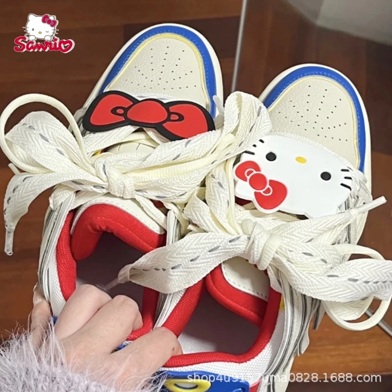Sanrio Hello Kitty Shoes Women Luxury Sneakers Y2k New Fashion Round Toe Platform Shoes Streetwear Casual Flat Board Shoe Female