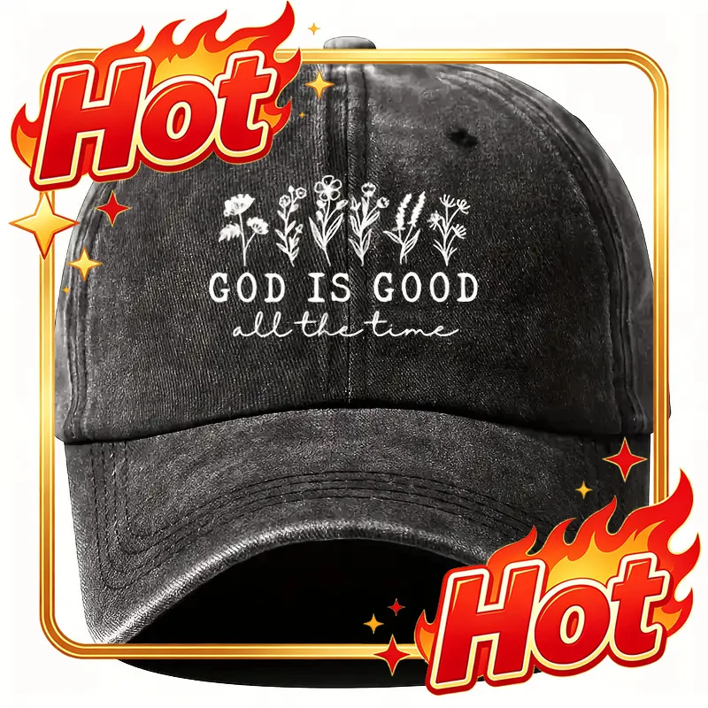 Custom Hat God Is Good Printed Breathable Quick-Dry Baseball Cap, a Solid Color Casual Easy Dad Hat, Adjustable Fit, Suitable fo