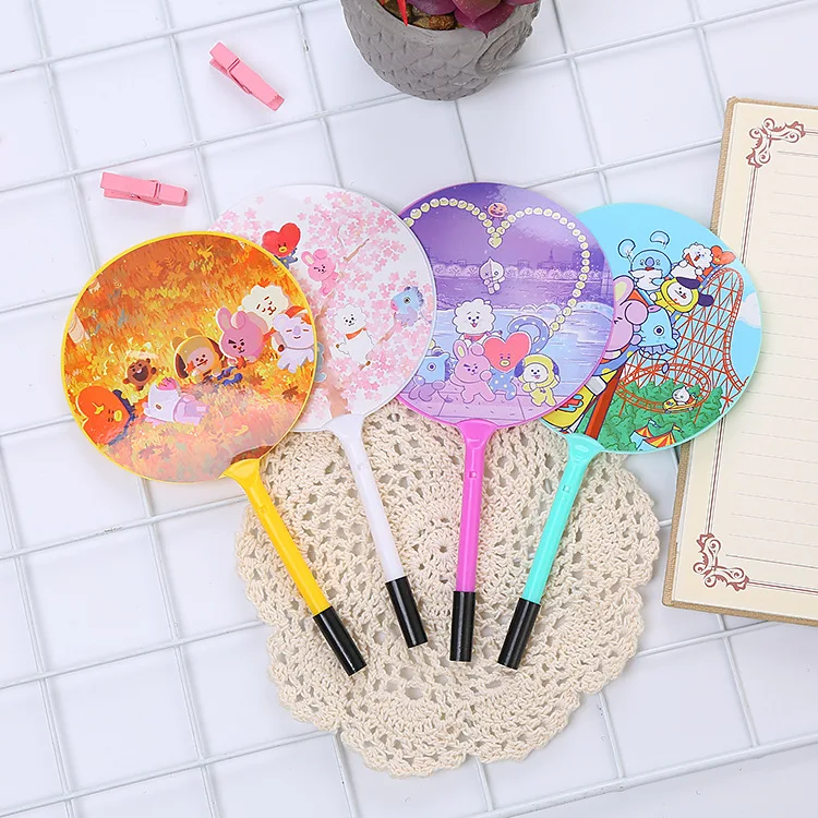 24 Pcs Creative Youth Group Fan Ball Pen Korean Version Cartoon Student Prize Gift Fan Ballpoint Pen Cute Stationery