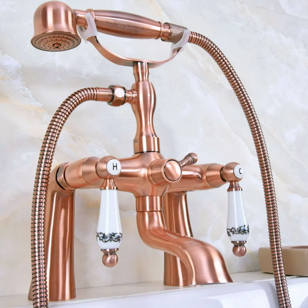

Antique Red Copper Brass Clawfoot Bath Tub Faucet with Handshower - Deck Mount ana175