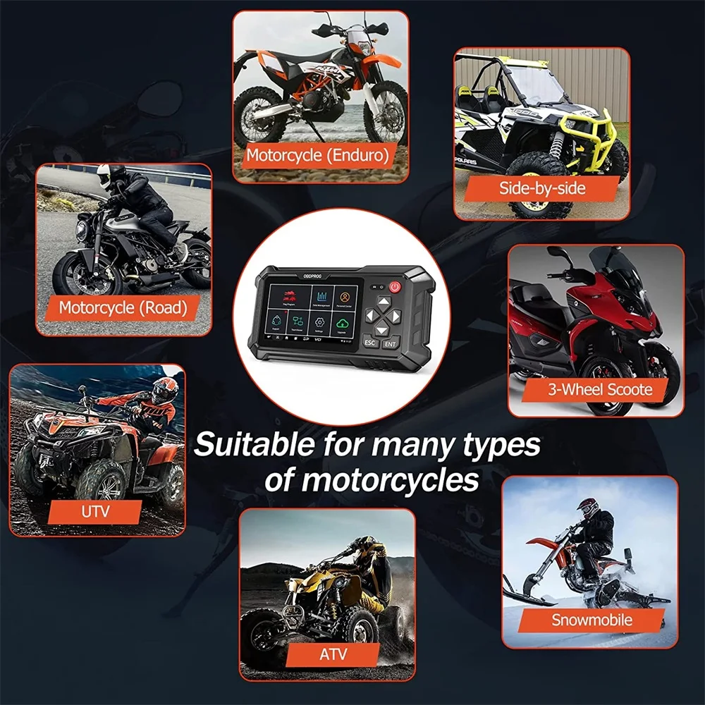 OBDPROG MOTO 100 Full System Motorcycle Scanner Diagnosis ECU Coding 5000+ Motorcycle Models Coverage Auto Motorcycle Analysis