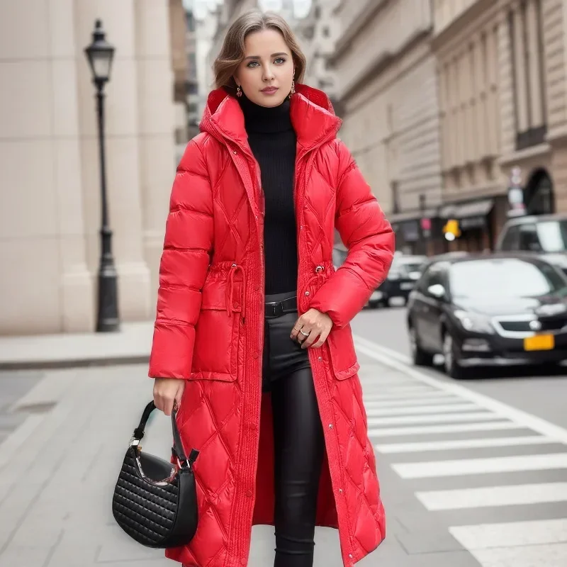 Abrigo acolchado de algodón grueso para mujer, chaqueta holgada de longitud media con capucha, abrigo de nieve coreano, novedad de invierno, 2024