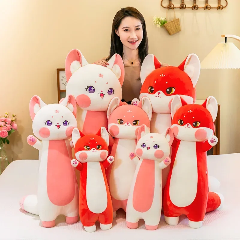 Stuffed Animals Plush New Long Strip Three Color Fox Pillow Large Cute Plush Toy Sleeping Doll Pretty Brithday Souvenir for Kid