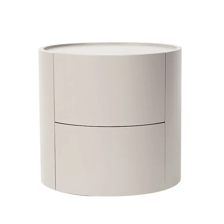 

Italian minimalist beige, round bedside table double layer, drawer cream style bedroom