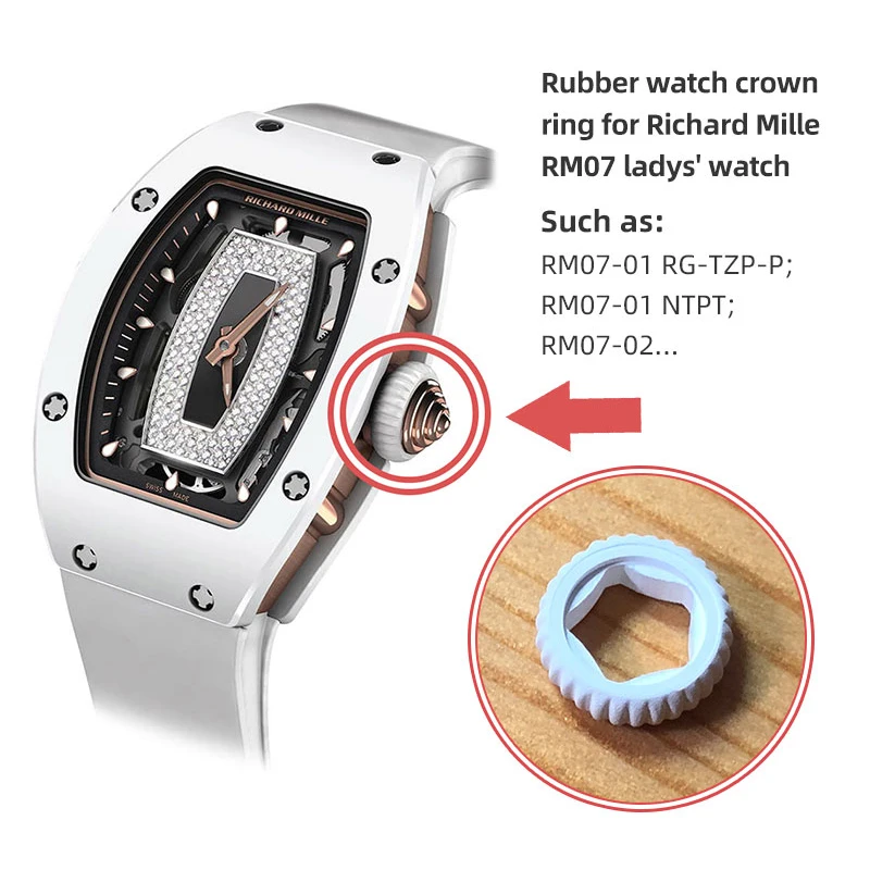 1pcs Rubber Watch Crown Bezel Watch Handle Anti-Slip Ring for Richard Mille RM07 Ladys' Mechanical Watch