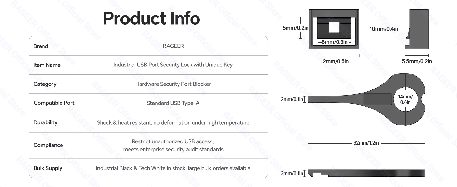RAGEER USB-Einschubverschluss mit Schlüssel, staubdichter USB-Steckeranschluss, physikalische Schutzvorrichtung gegen Datenverlust für Laptop, Server, Auto, Desktop-Switch usw. – Detail 7