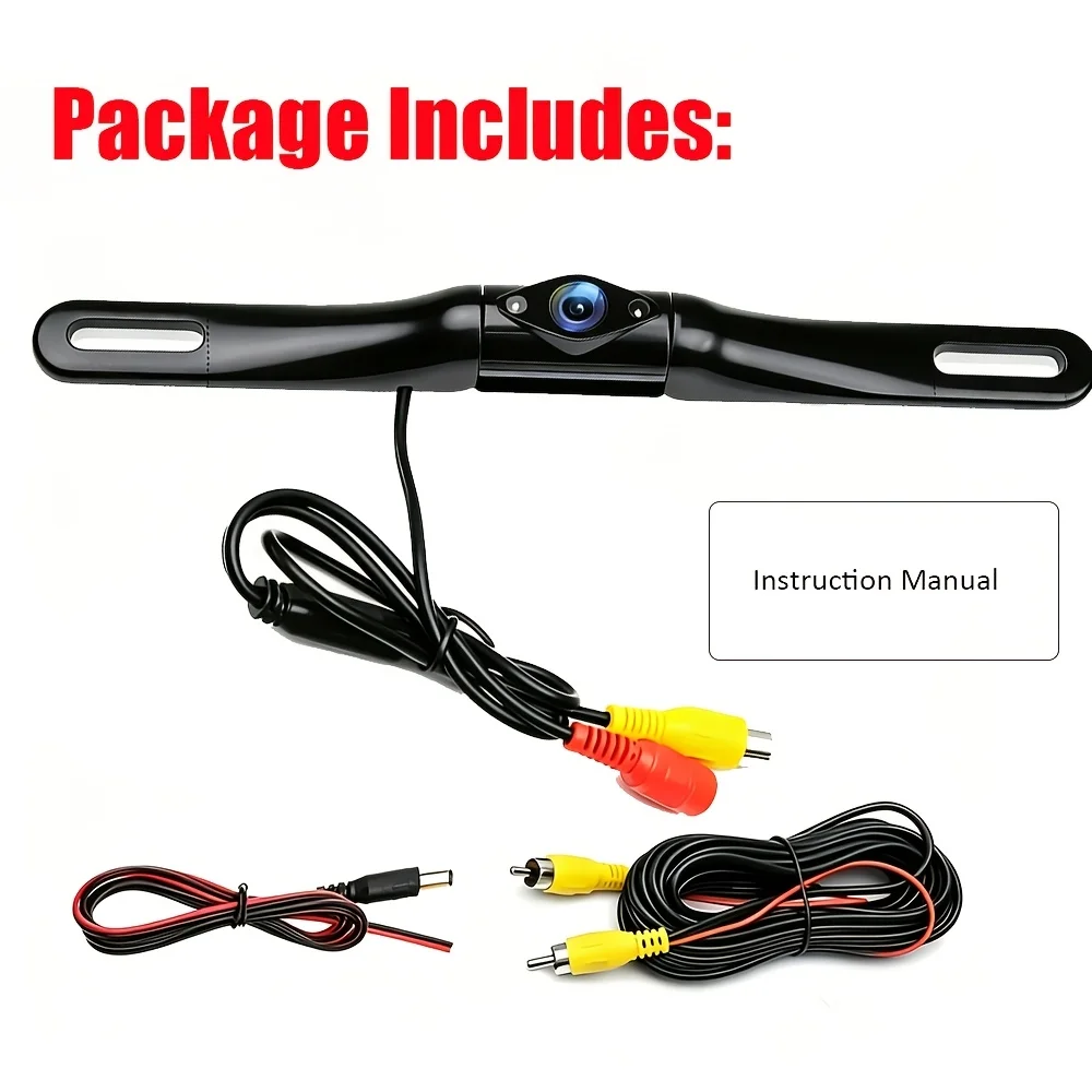 Universal 2LED License Plate-Mounted Backup/Parking Camera, Featuring Clear Image Quality and Dual LED Night Vision Lighting