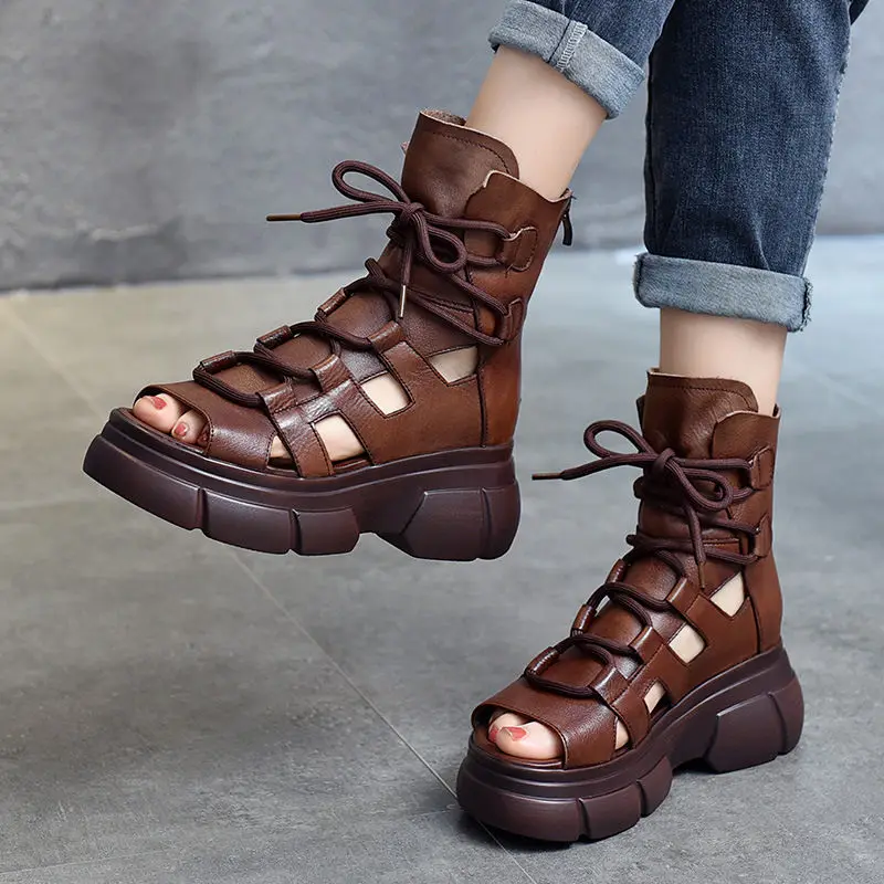 New Summer Hollowed-out Breathable Thin Roman Sandals Women High-heeled Platform Sandals Wedge Platform Gladiator Shoes