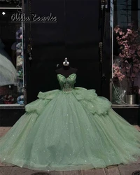 Pleasing Green Sweetheart Quinceanera Dresses Ball Gown Lace Applique With Bow Ruffle 15 Years Old Dress Graduation Customized