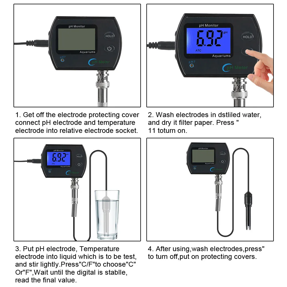 For Aquarium Multi-parameter Water Quality Monitor pH Meter Professional Accurate Online pH monitor Acidometer EU plug