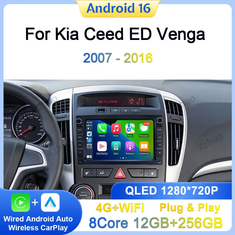 7 inch For Kia Ceed ED Venga  2007-2016 GPS Navigation Wireless CarPlay WiFi Split Screen DSP Stereo Auto Tools  QLED Head Unit