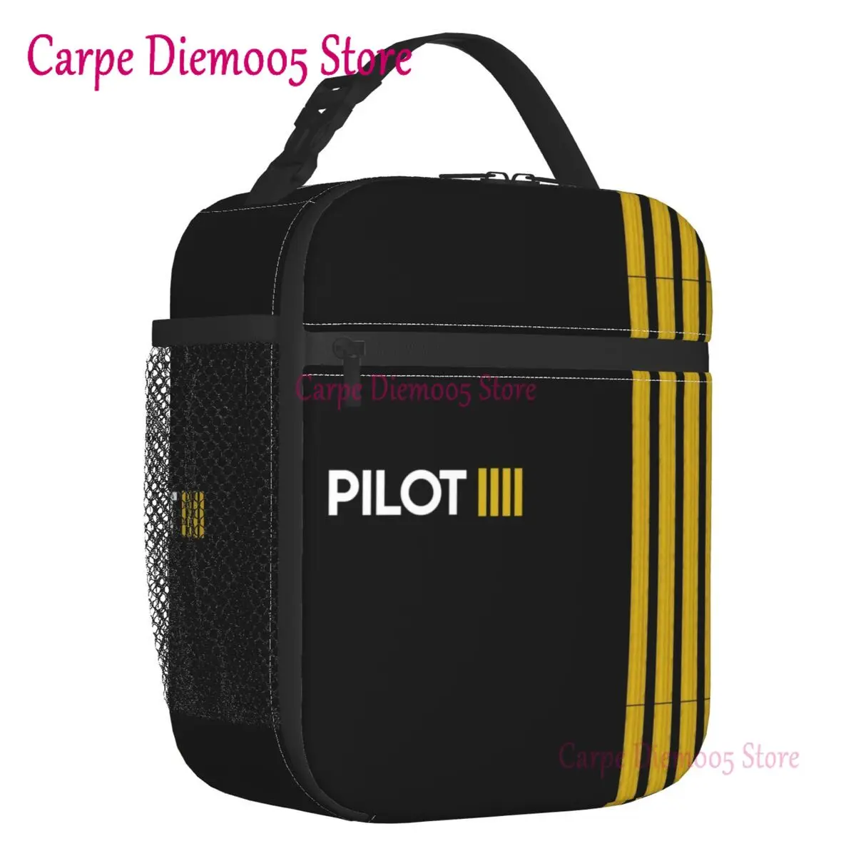 

Pilot Captain Stripes Insulated Lunch Bags for Women Aviation Airplane Aviator Portable Thermal Cooler Food Lunch Box School