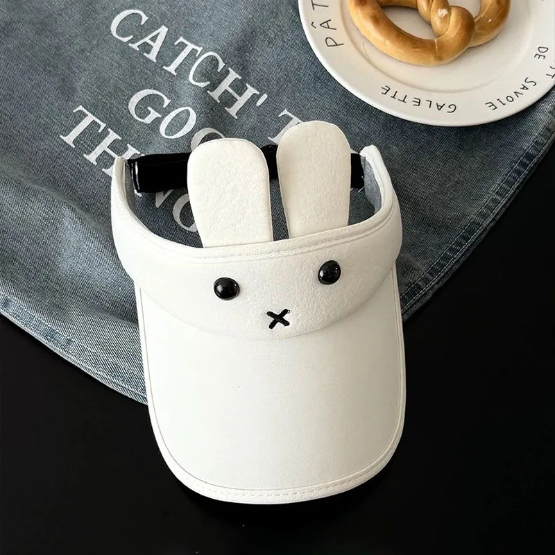 Kawaii Miffy Rabbit Ear Sun Visor Hat Cartoon Creative Summer Empty Top Cap for Outdoor Sports Fanshion Dopamine Headgear Gifts