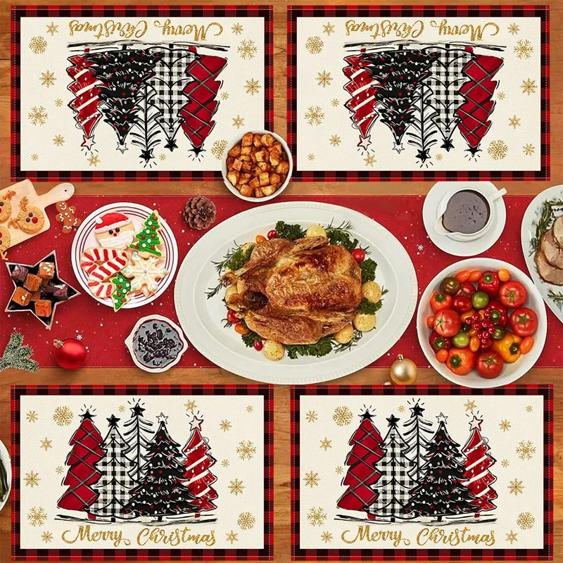 Linen Christmas Tree Placemats Navidad Noel Winter Table Mats for Kitchen Dining Christmas Decorations for Home 2026 Xmas Party