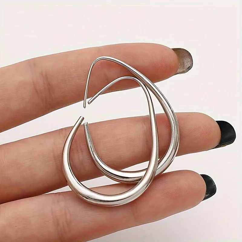 New Trendy Silver Color Double Layer Circle Hoop Earrings for Women Exaggerated Metal Layer Round Earrings Jewelry Gift
