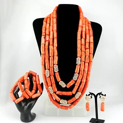 Nigerian Bride Wedding Red Natural Coral Bead Flower Accessories Necklace African Wedding Banquet Wedding Jewelry Sets zwm-0590