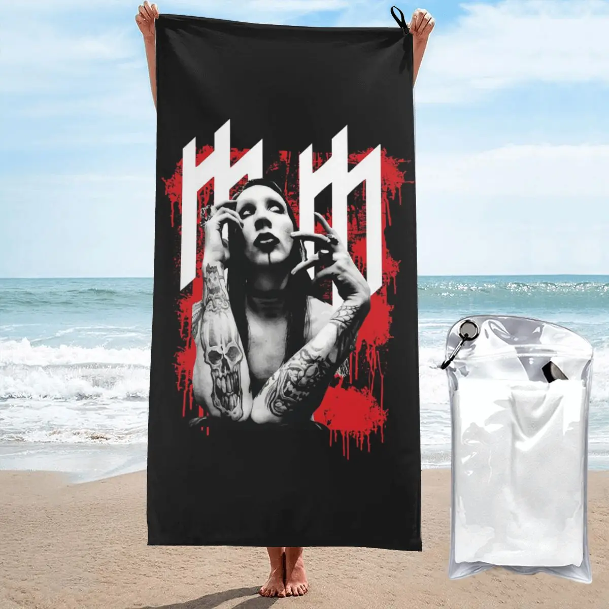 

Marilyn Manson Glitch Fan Подарочное музыкальное пляжное полотенце Мягкое быстросохнущее впитывающее быстро полотенца из микрофибры для йоги
