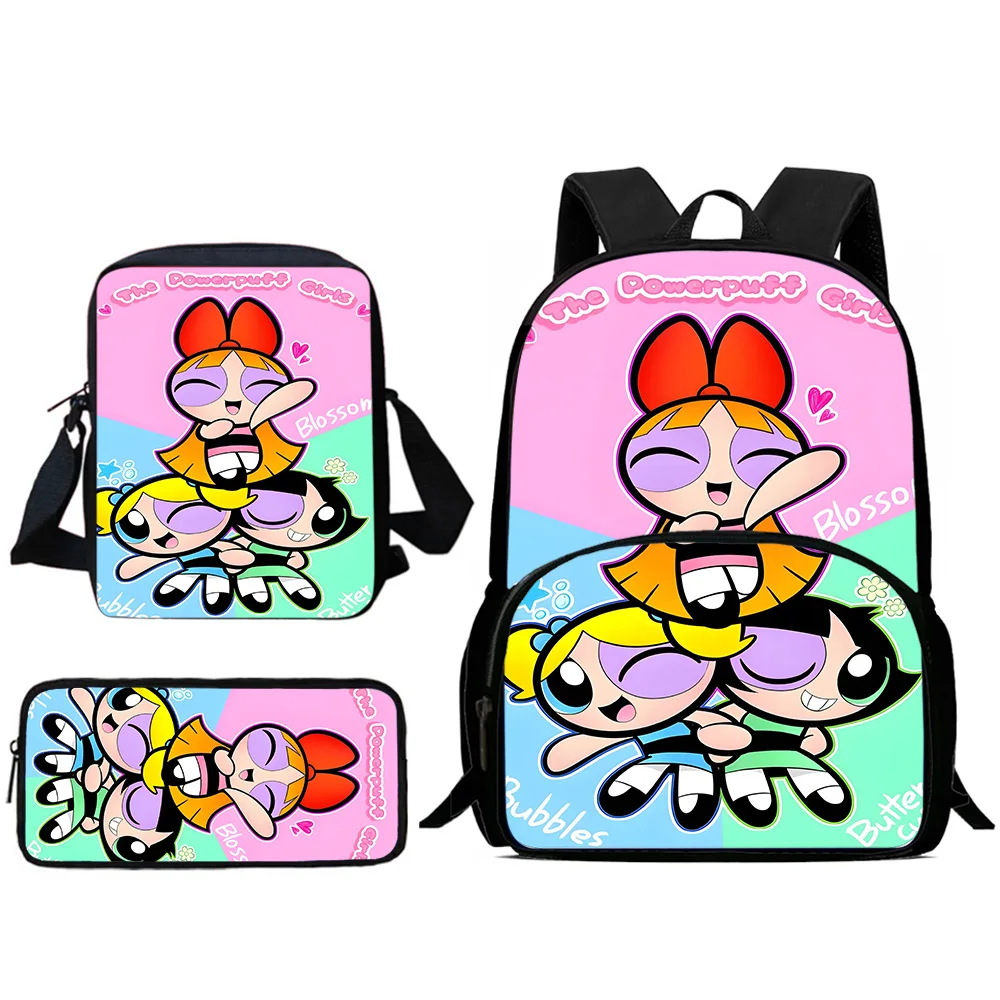 Child Cute Anime Powerpuffs Girlss Backpacks Shoulder Bag Pencil Case Pupil Large Capacity School Bags for Boys Girls Best Gift